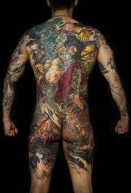 Доминираност на личноста Фуху Луохан голема шема на тетоважа со целосен грб