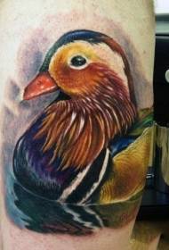 Patrón de tatuaje de pato colorido hermoso estilo realista de muslo
