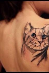 Cat tattoo pattern with geometric lines on the back