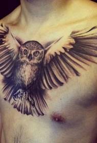 Мужчынскі малюнак татуіроўкі савы на грудзях
