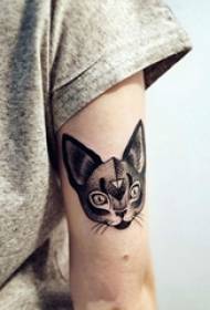 Βραχίονα του κοριτσιού σε μαύρο γκρι σκίτσο σημείο αγκάθι ικανότητας δημιουργική λογοτεχνική εικόνα τατουάζ γάτα