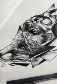 Black gray sketch creative delicate deer head tattoo manuscript