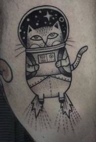 Old school black and white cartoon space cat tattoo pattern
