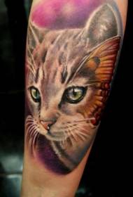 ຮູບແບບ tattoo kitten ທີ່ມີນ້ ຳ ສີທີ່ສວຍງາມ