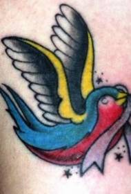 Colored swallows with ribbon tattoo pattern