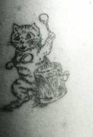 Pisica joacă model de tatuaj cu tambur
