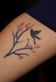 Twig flower with bird tattoo pattern