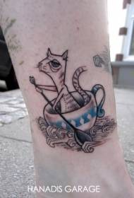 Рисунок татуировки кота в чашке из икры