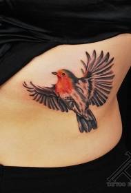 Боковое ребро летящей птицы, простой цветной рисунок татуировки