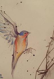 Manuscript sketching bird tattoo pattern