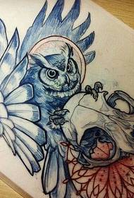 Owl tattoo model skeletus doruscript wêneyê pêşniyazkirî