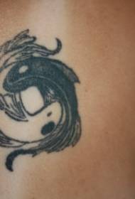 Waist black and white yin and yang squid tattoo pattern