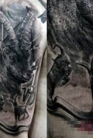 Braço do menino na técnica de picada preta pequena imagem de tatuagem de antílope animal
