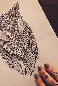 European and American school owl personality tattoo pattern manuscript