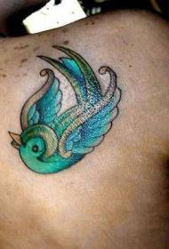 Back blue bird character tattoo pattern