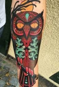 Boys arm painted watercolor sketch creative art domineering owl tattoo pictures
