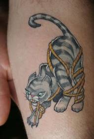 Gray cat and rope tattoo pattern
