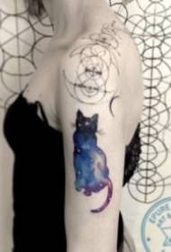 Katze Silhouette Stäerenhema vun engem Set Tattoo Wierker