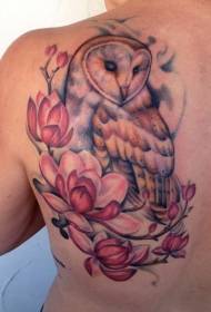 Skouer water kleur groot uil blom tattoo patroon