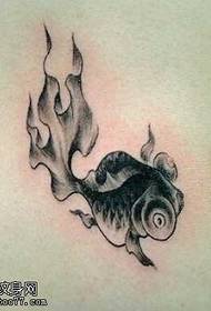 Abdominal black grey fish tattoo pattern
