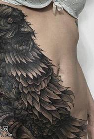 Belly black grey owl tattoo pattern
