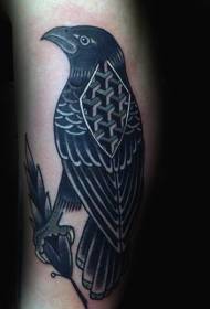Black gray floral illustration bird tattoo pattern