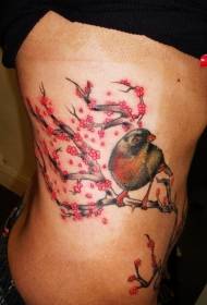 Modello di tatuaggio di uccelli in vita e fiori di ciliegio