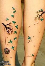 Leg totem tree bird tattoo pattern