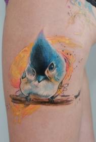 Thigh cute watercolor bird tattoo pattern