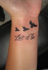 Wrist three bird and letter tattoo pattern