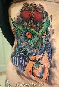 Belly owl crown tattoo pattern