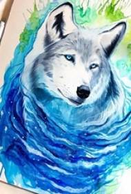 Painted watercolor sketch splash ink creative wolf head tattoo manuscript