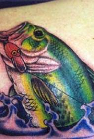 Green fish hook tattoo pattern