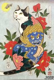 Tatuaje de gato xaponés de cor tradicional xapón Tang león manuscrito