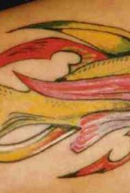 Arm colored strange fish tattoo pattern