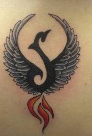 Back black bird symbol tattoo pattern