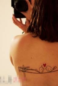 Musta geometrinen viiva lintu tatuointi kuva tyttö takaisin