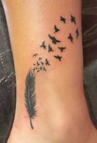 Black feather bird ankle tattoo pattern