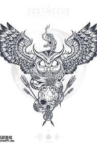 Manuscript snake owl tattoo pattern