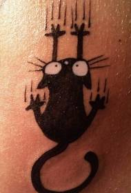 Black cartoon kitten scratching tattoo pattern