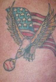 Vangen honkbaladelaar en Amerikaans vlag tattoo patroon