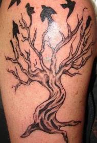 Dead tree and bird black tattoo pattern
