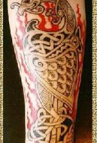 Celtic magic bird and flame tattoo pattern