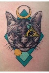 几何风格彩色猫纹身图案