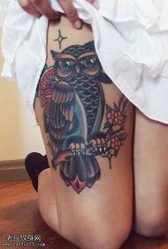 Leg owl tattoo pattern