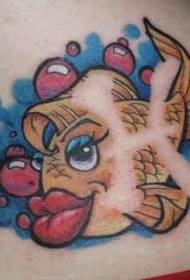 Waist colored sexy lady fish tattoo pattern