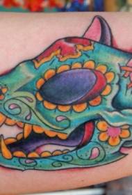 Meksički stil obojen mačkasti lubanja cvijet veliki krak tetovaža uzorak