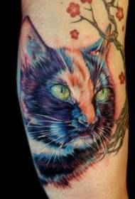 Color cat portrait tattoo pattern