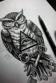 Europski i američki rukopis „Owl God Eye Key Tattoo Pattern“