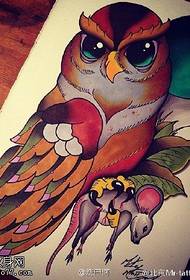 Classic painted owl tattoo pattern